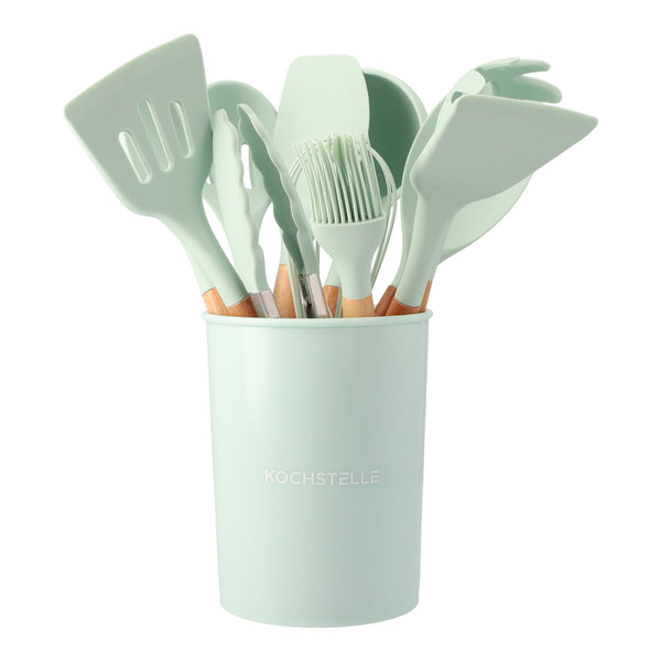 Set 12 Utensilios Cocina Silicona Resistente Calor Juego Verde Menta