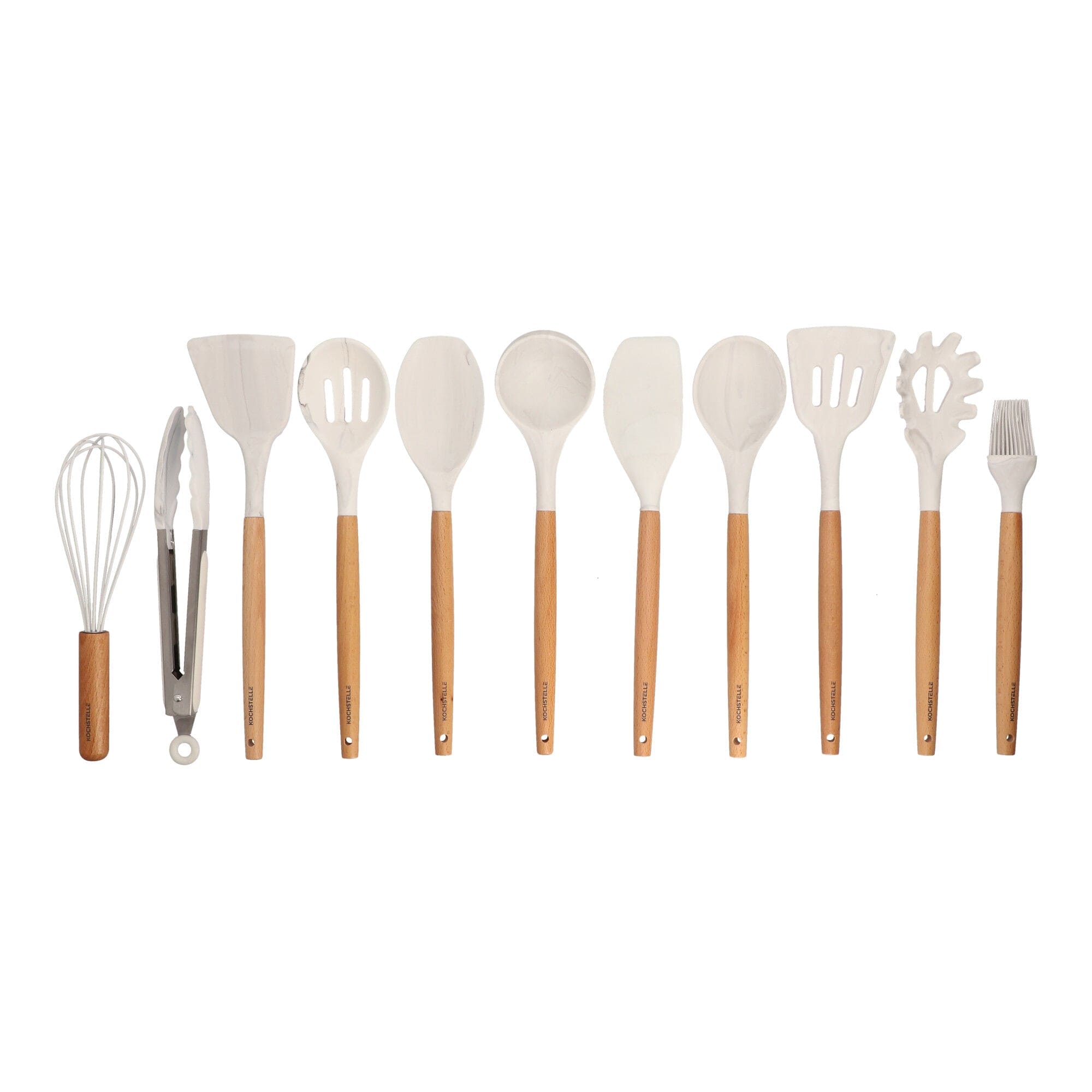 COMBO BLUE★ Batería de cocina Serenity Azul de Mármol 13 pzas. + Utensilios blancos de cocina de silicón con soporte 12 pzas.