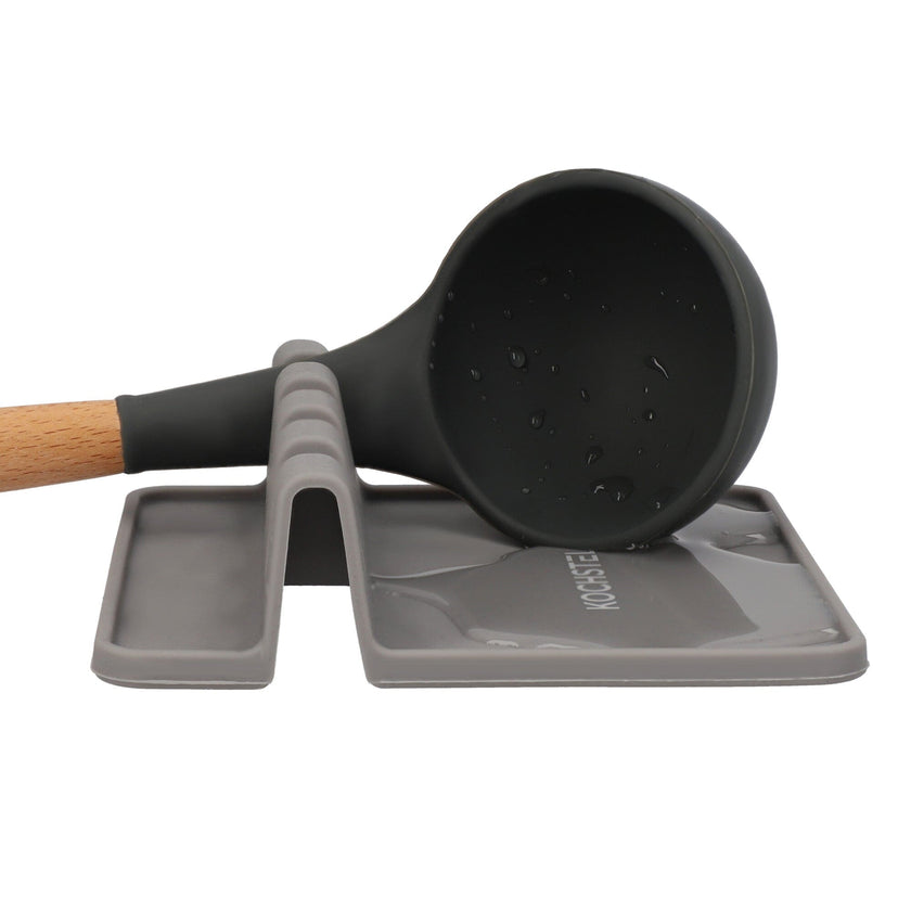 COMBO GREY★ Batería de cocina Wood con mármol antiadherente + juego de 3 palas 10 pzas.  + Utensilios de cocina de silicón con soporte, color Blanco 12 pzas. +  Pad Soporte de utensilios de cocina color Gris