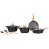 COMBO GREY★ Batería de cocina Wood con mármol antiadherente + juego de 3 palas 10 pzas.  + Utensilios de cocina de silicón con soporte, color Blanco 12 pzas. +  Pad Soporte de utensilios de cocina color Gris